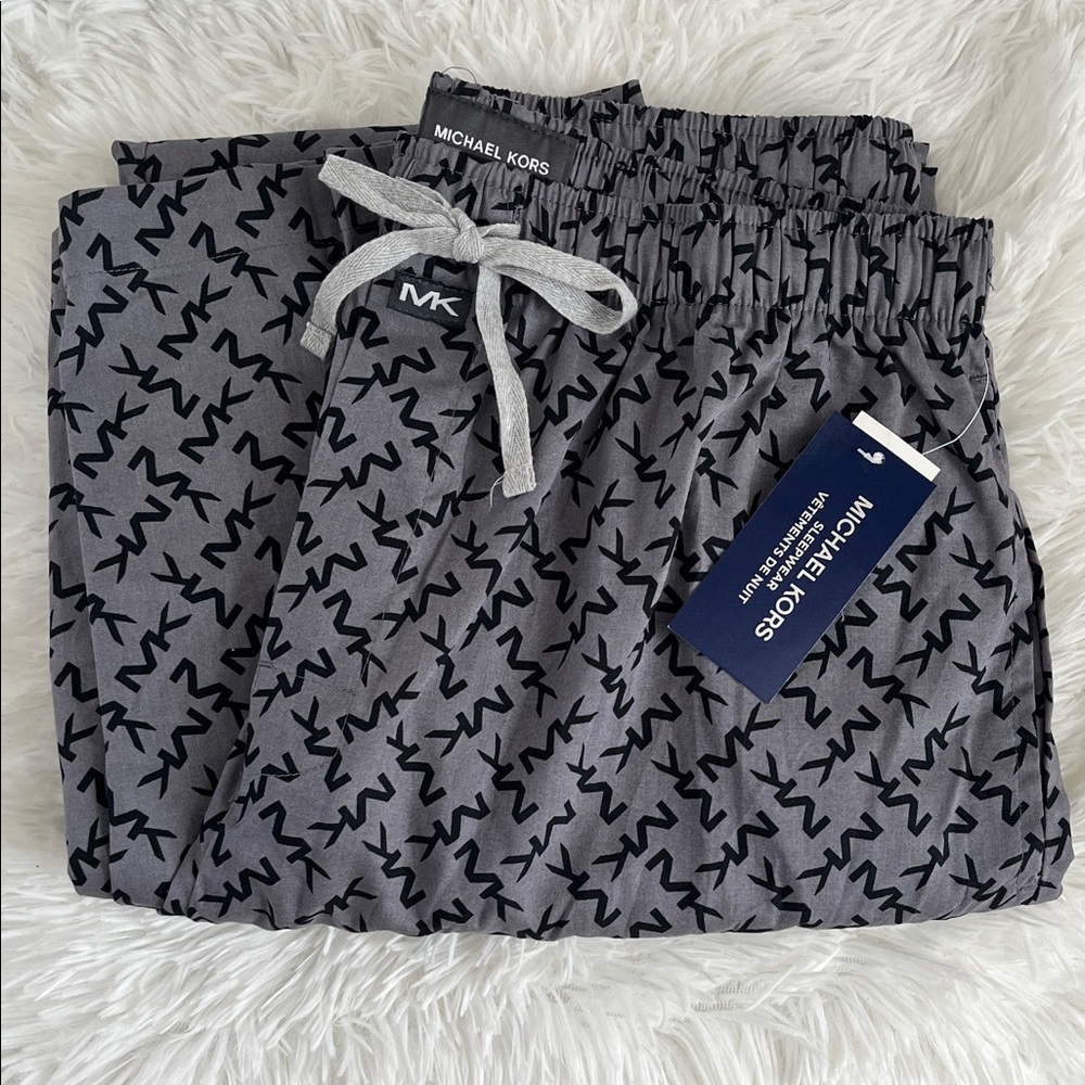 Michael Kors Men’s Gray with Black Logo Patterned Sleep Pants